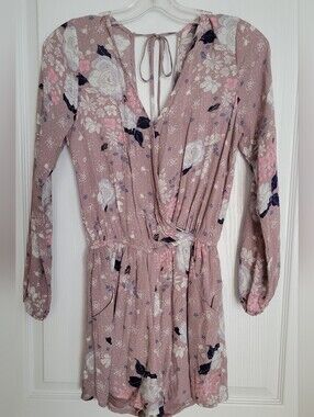 One Clothing Pink Floral Print Romper, Size XS